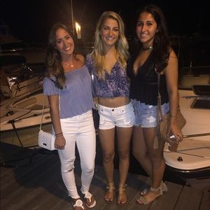 Blue off the shoulder crop top